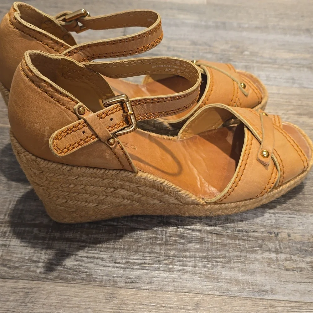 Apepazza Tan Suede‎ Espadrilles Leather Wedge Sandals Size 8.5